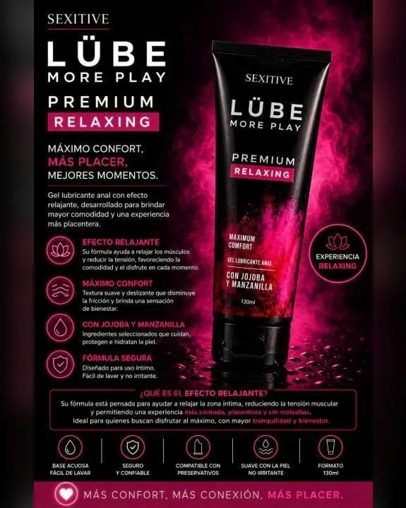 Pomo negro del gel lubricante anal relajante Sexitive Lübe, de 130 ml, con jojoba y manzanilla.